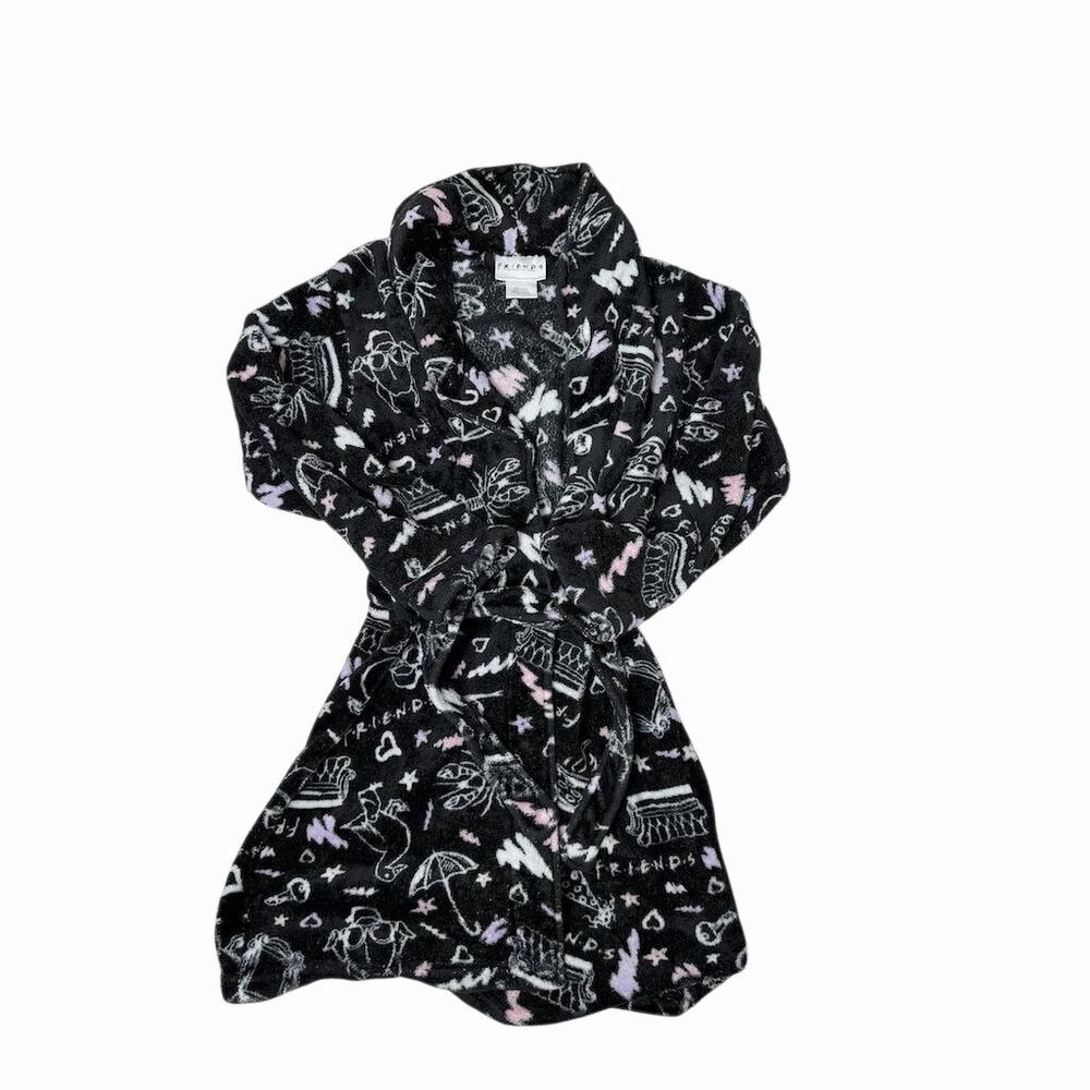 FRIENDS Girls Bathrobe Black Iconic TV Show Print Size L